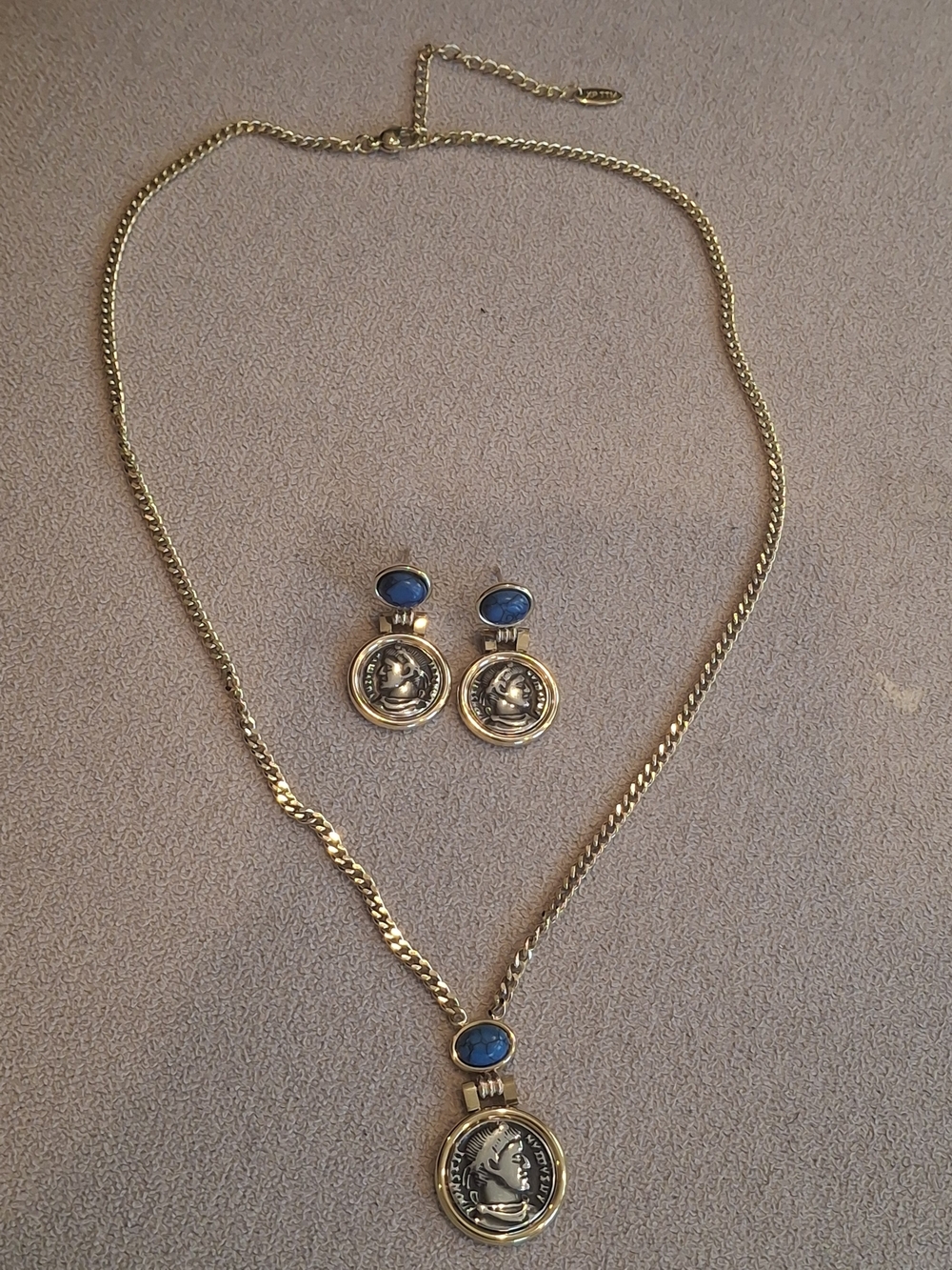 Gold-Tone Pendant Necklace with Blue Stone Accent - Picture 4 of 4